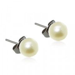 Oceľové náušnice perličky smotanovo žltej, 6 mm