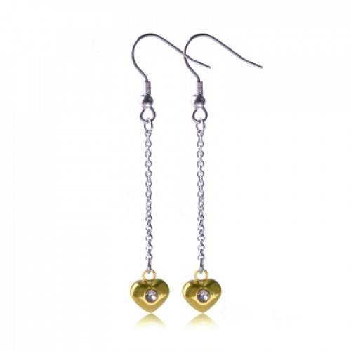 Oceľové náušnice so zlatými srdiečkami