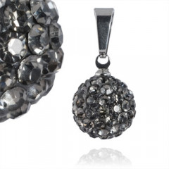 Oceľový prívesok gulička 12 mm - šedé kryštály