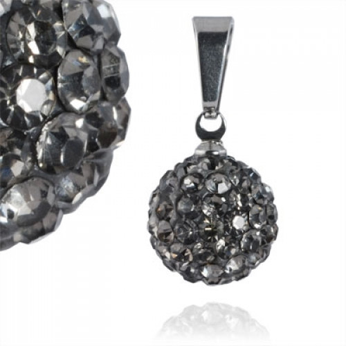 Oceľový prívesok gulička 12 mm - šedé kryštály
