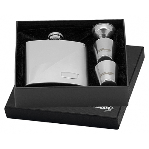 Oceľová vrecková fľaša - ploskačka 180ml + 2 kalíšky 30ml a lievik