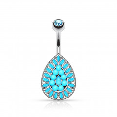 Piercing do pupku s tyrkysovými kamienkami