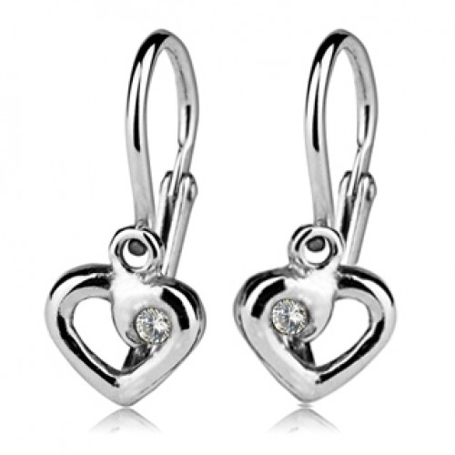 Detské náušnice strieborné - srdiečka, číry zirkón