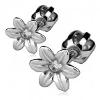 Strieborné náušnice skrutkovacie - kvietky, číre zirkóny