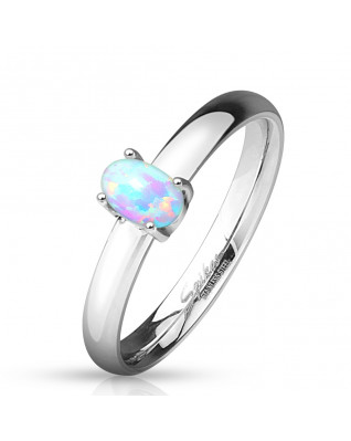 Oceľový prsteň s oválnym opálom