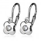 Detské náušnice strieborné - kvietky, číre zirkóny