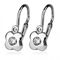 Detské náušnice strieborné - kvietky, číre zirkóny