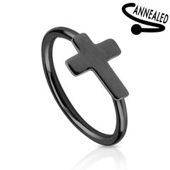 Čierny piercing do nosa/ucha kruh s krížikom