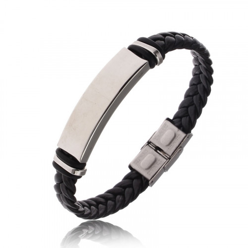 Kožený náramok splietaný s ocelovou destičkou