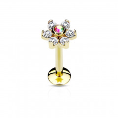 Pozlátený piercing do brady - labreta kytička