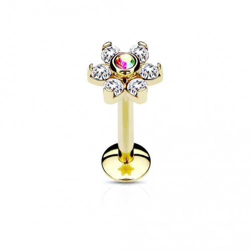 Pozlátený piercing do brady - labreta kytička