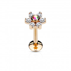 Pozlátený piercing do brady - labreta kytička