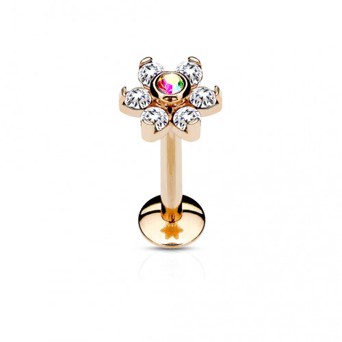 Pozlátený piercing do brady - labreta kytička