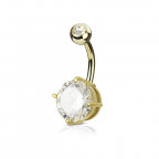 Pozlátený piercing do pupku, číry kameň 10 mm