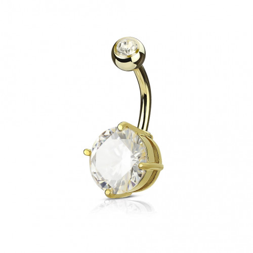 Pozlátený piercing do pupku, číry kameň 10 mm