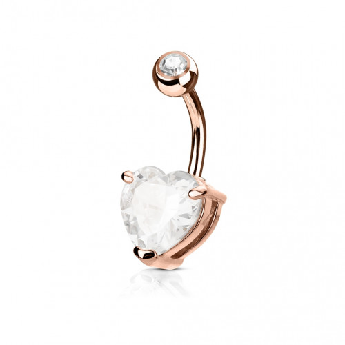 Pozlátený piercing do pupku srdca, číry kameň 10 mm