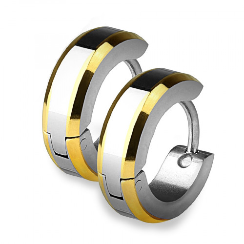 Oceľové náušnice - krúžky so pozlátenými okrajmi