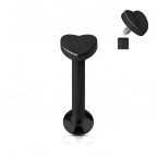 Piercing do brady - labreta, čierne srdiečko