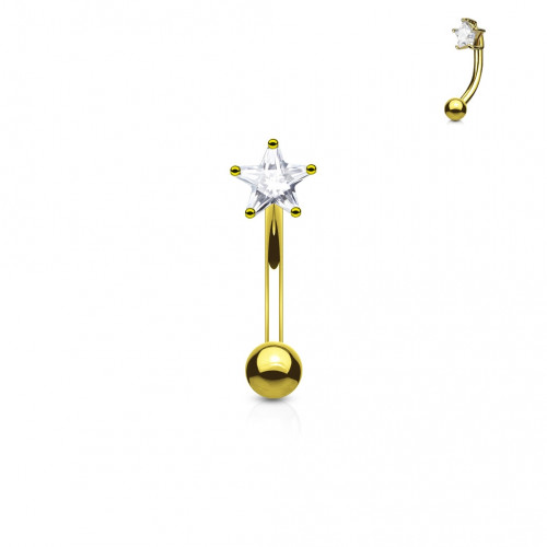 Pozlátený piercing do obočia - zirkón, číra farba