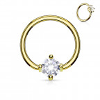 Pozlátený piercing - kruh s kamienkom, číra farba