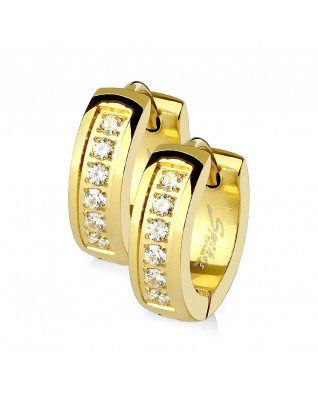 Pozlátené oceľové náušnice - krúžky so zirkónmi