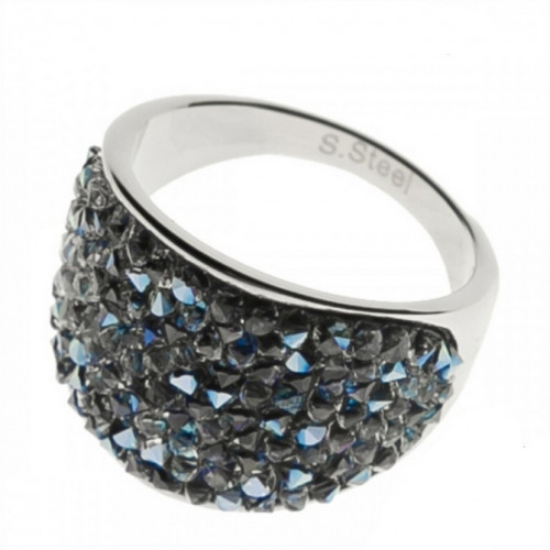 Oceľový prsteň s kryštálmi Crystals from Swarovski®, BERMUDA BLUE