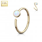 Zlatý piercing - kruh, biely opál, Au 585/1000