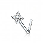 Zahnutý piercing do nosa, číre kamienky