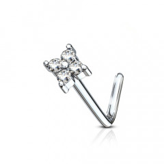 Zahnutý piercing do nosa, číre kamienky