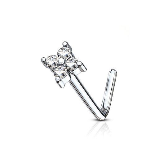 Zahnutý piercing do nosa, číre kamienky