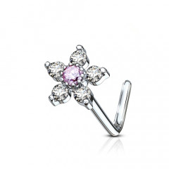 Zahnutý piercing do nosa, ružový kamienok