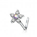 Zahnutý piercing do nosa, dúhový kamienok