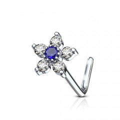 Zahnutý piercing do nosa, modrý kamienok