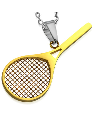 Oceľový prívesok - tenisová raketa pozlátená