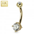 Zlatý piercing do pupku - číre zirkóny, Au 585/1000