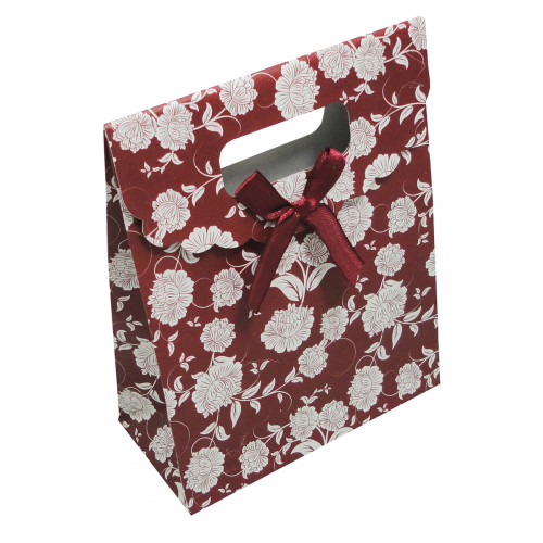 Darčeková taška bordó s kvetinovým dekorom