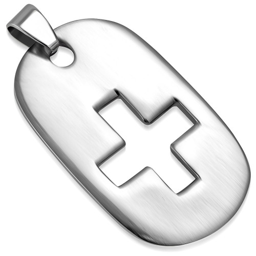 Oceľový prívesok - doštička s krížom 26 x 44 mm