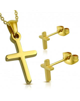 Pozlátená súprava šperkov z chirurgickej ocele, krížiky