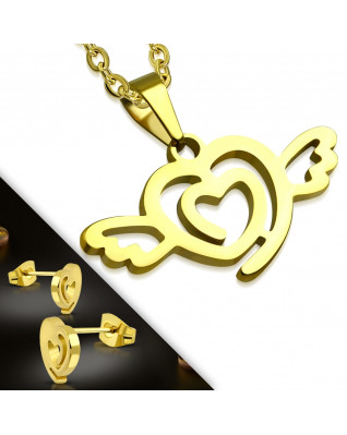 Súprava šperkov z chirurgickej ocele, okrídlené srdce