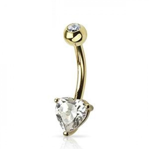 Zlatý piercing do pupku - srdiečko, Au 585/1000