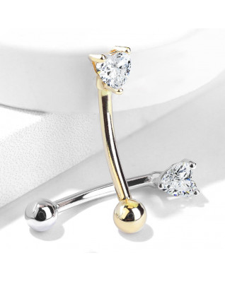 Zlatý piercing do obočia, číry zirkón, Au 585/1000