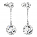 Strieborné náušnice visiace s kryštálmi Swarovski biele okrúhle