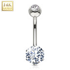 Zlatý piercing do pupku, číry zirkón, Au 585/1000