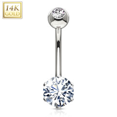 Zlatý piercing do pupku, číry zirkón, Au 585/1000