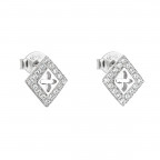 Strieborné náušnice kosoštvorce s krížikmi