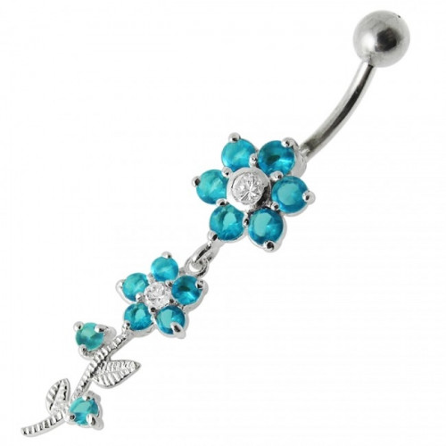 Strieborný piercing do pupku - kvietka