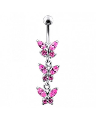 Strieborný piercing do pupka s motýlikmi