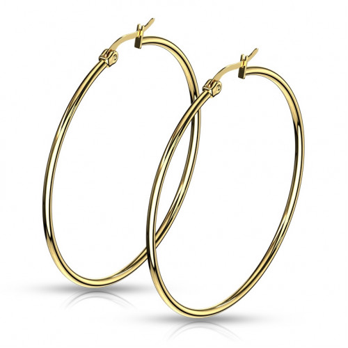 Pozlátené oceľové náušnice - kruhy 50 mm