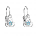 Strieborné detské náušnice kvietky, svetlo modré zirkóny