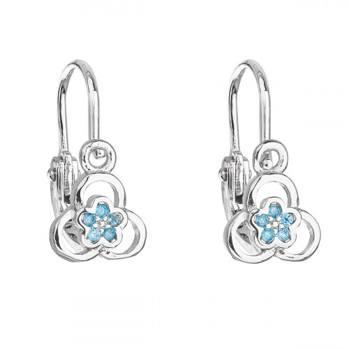 Strieborné detské náušnice kvietky, svetlo modré zirkóny
